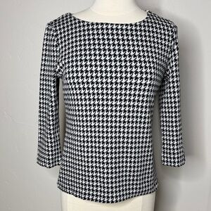 Talbots Black and White Houndstooth 3/4 Sleeve Blouse